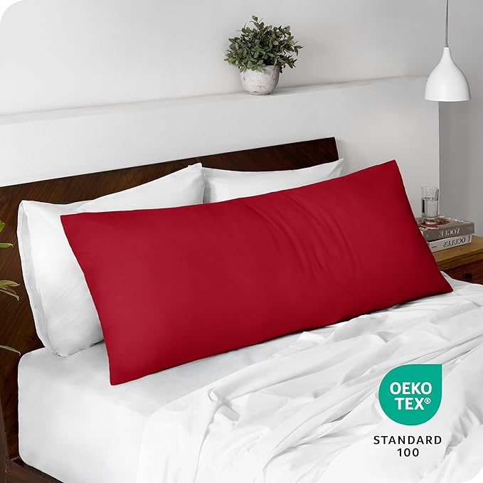 Bare Home Microfiber Body Pillow Cover - Ultra Soft - Cooling Pillowcase - Double Brushed - Pillowcase with Zipper Closure - Easy Care (21''x54'' Body Pillow Cover, Red)