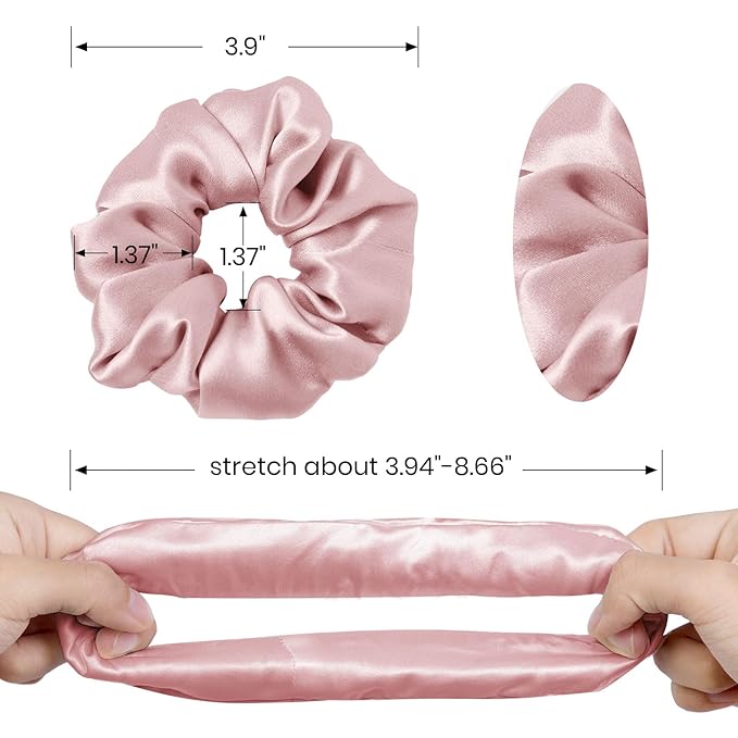 LILYSILK Silk Hair Scrunchies/Ties for Frizz & Breakage Prevention, 100% Mulberry, No Damage, Elastic ponytail Holders, 2Pc, Black&Rosy Pink
