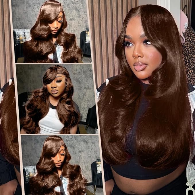 2X6 SKINLIKE HD Lace Closure Wigs Human Hair, Chocolate Brown Lace Front Wig, Body Wave Human Hair Wig Pre-Plucked Bleached Knots 250% Density HD Lace Closure Wigs 28 Inch
