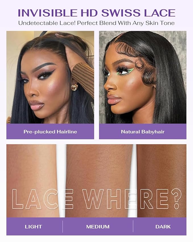 SKINLIKE Real HD Lace Wig 13x6 Full Frontal HD Lace Front Wigs Human Hair Pre Plucked Bleached Knots 180% Density 0.10mm Ultra-thin Invisible Lace Straight Human Hair Wigs For Women 24 Inch
