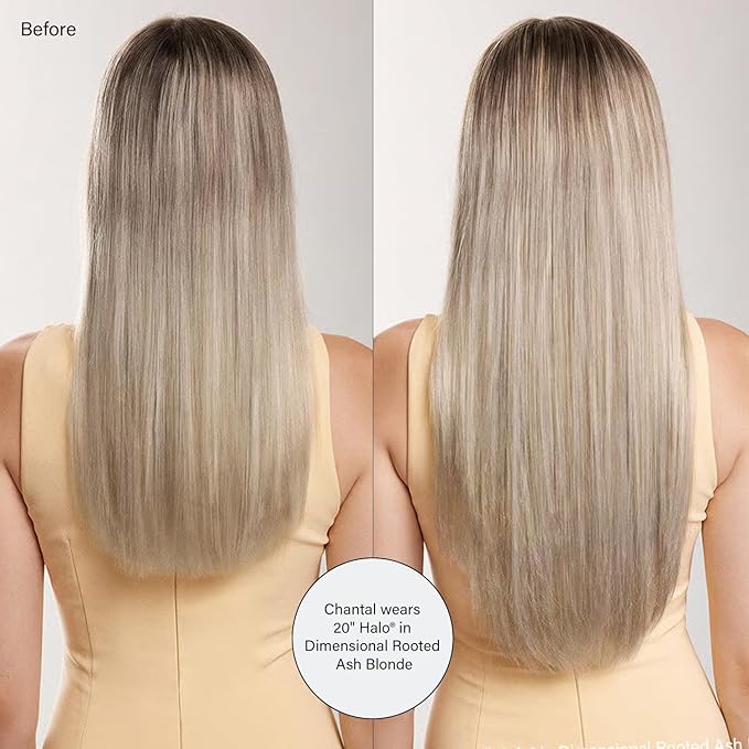 Luxy 100% Remy Human Hair – Halo Clip-In Hair Extensions –Natural Looking Volume & Length - One-Piece - Easy 5-Min Application 140 grams 16" Dimensional Rooted Ash Blonde