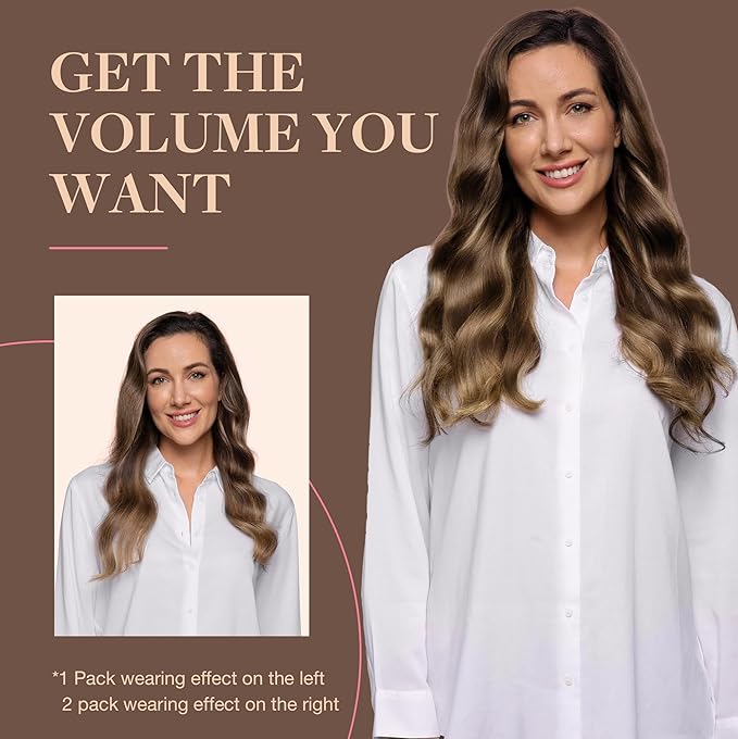 GOO GOO Clip in Hair Extensions Real Human Hair, Remy Human Hair Extensions Clip ins for Women, Natural Human Hair, 24inch 170g 7Pcs, #4/27/4 Balayage Chocolate Brown to Caramel Blonde