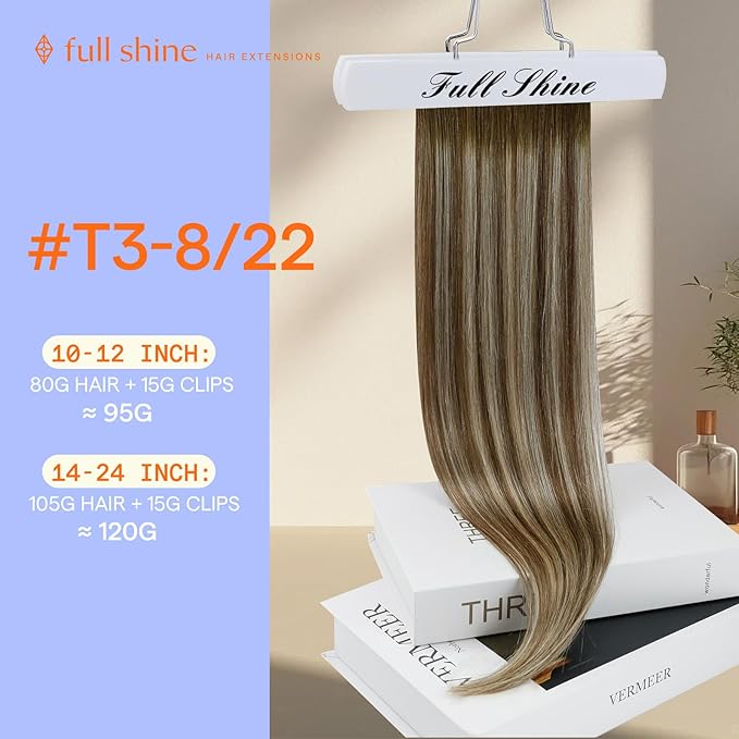 Full Shine Hair Extensions Clip ins Brown Ombre 22 Inch Clip in Human Hair Extensions Dark Brown to Blonde Clip in Extensions Real Human Hair Long Straight Hair 7 Pcs 120 G