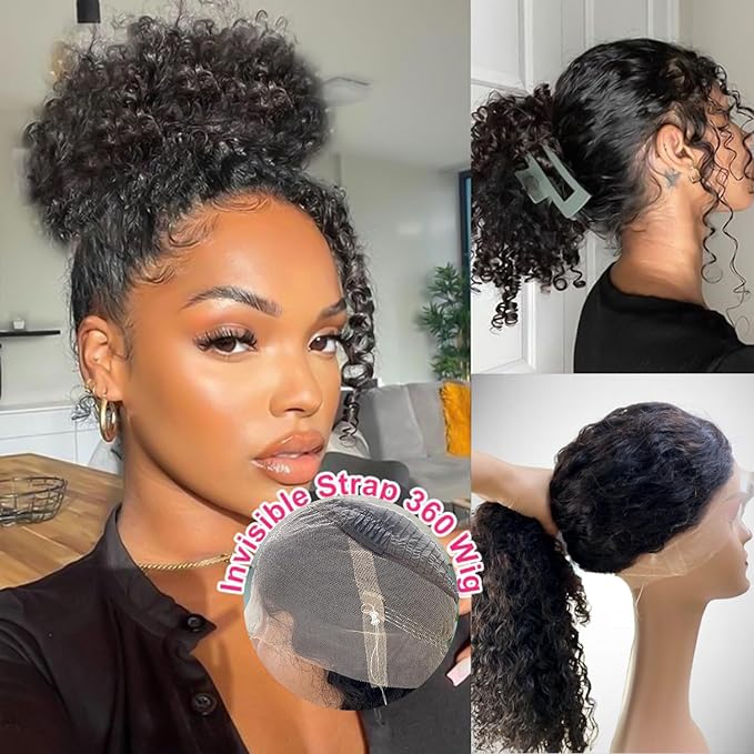 360 Glueless Wigs Human Hair 20 Inch Pre Plucked Hidden Strap Deep Wave Lace Front Human Hair Wigs With Drawstring 180 Density Wet and Wavy HD Full Lace Front Wigs Human Hair
