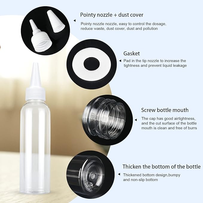TRENDBOX 4oz / 120ml Plastic Bottle Pointed Mouth Top Cap for Essential Oils, Liquid - 12 Pack