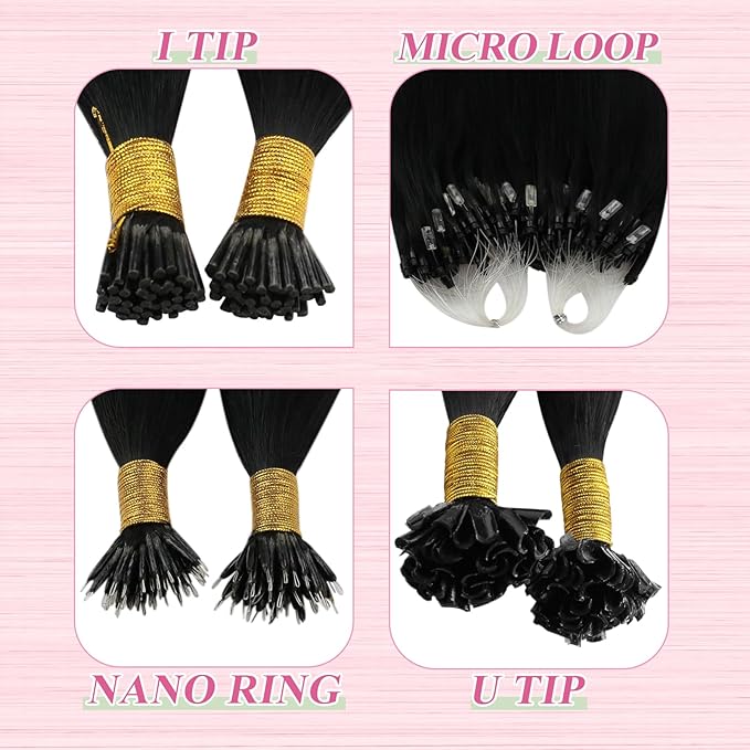 YoungSee Utip Hair Extensions Human Hair Black U Tip Hair Extensions Remy Hair Jet Black U Tip Hair Extension 14In K-Tips Hair Extension Real Human Hair for Women Style Enhancement 50s/50g
