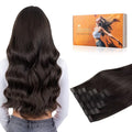 DOORES Seamless Invisible Edge Clip in Hair Extensions, Dark Brown 150g 7pcs 22 Inch, Clip in Human Hair Extensions Virgin Remy for Women