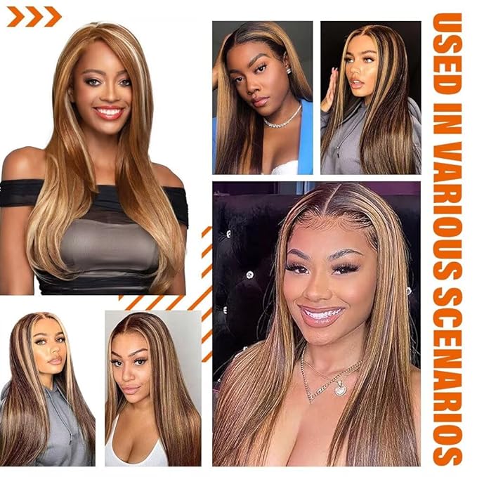 13x6 Ombre Lace Front Wigs Human Hair for Women 180 Density 4/27 Highlight Colored HD Transparent 28 Inch Straight Lace Front Wig Human Hair Pre Plucked Glueless Lace Frontal Wigs