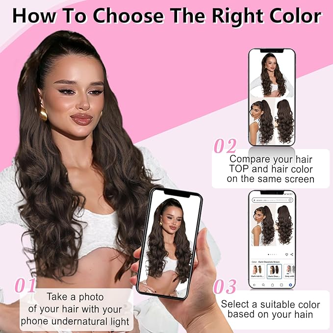 ALXNAN Claw Long Wavy Ponytail Extension,24 Inch Curly Pony Tail Clip in Hair Extensions for Women,Dark Chocolate Brown Clip on Pony Tails Hair Extensions