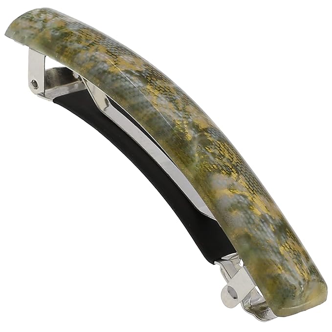 Camila Paris CP3447 French Hair Barrette Clip for Girls Green Flower, Rubberized Metal Clasp Strong Hold Grip Hair Clips for Women, No Slip Durable and Styling Girls Hair Accessories, Made in France
