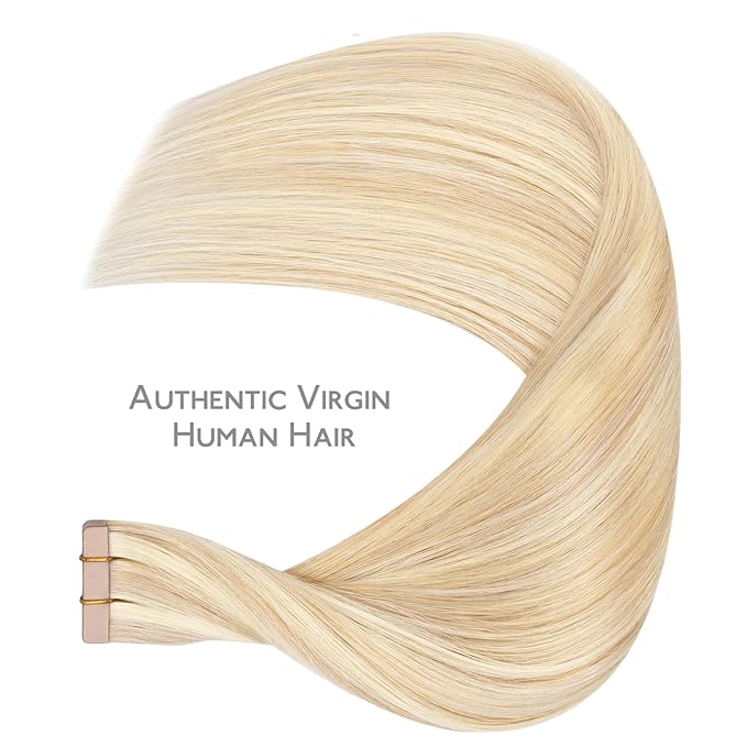WENNALIFE Tape in Hair Extensions Human Hair Balayage Light Wheat Platinum Blonde Tape in Extensions, 10pcs 20g 12 inch Remy Invisible Tape Ins Straight Colored Soft Real Human Hair Tape in Extensions