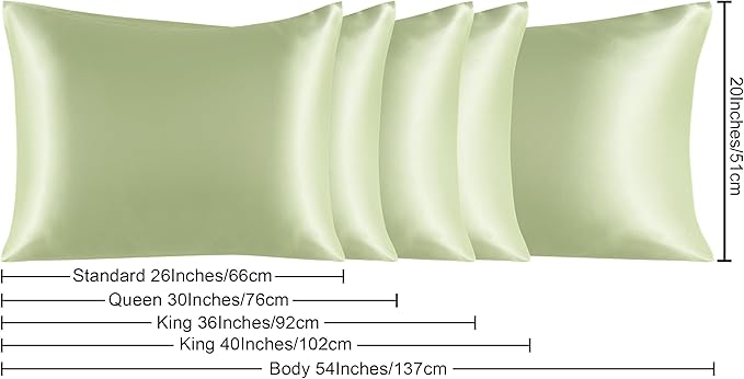 NTBAY 2 Pack Satin King Pillowcases for Hair and Skin, Luxurious and Silky Pillow Cases with Envelope Closure, 20x36 Inches, Sage Green