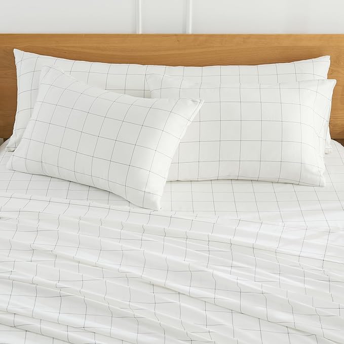 JELLYMONI 100% Natural Cotton Plaid Body Pillowcase, 1 Pack White Checkered Pattern Printed Pillow Covers with Envelope Closure (Pillows are not Included)
