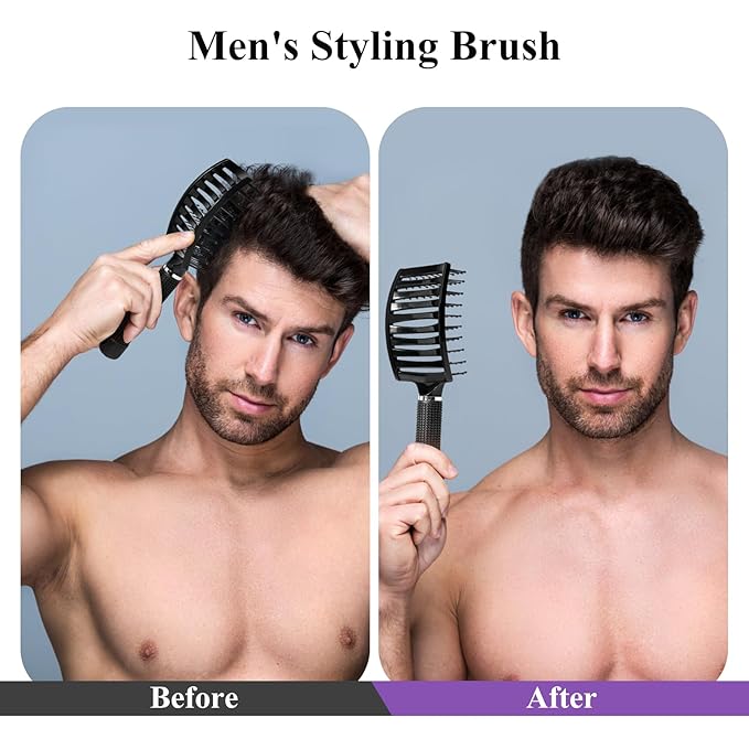 Hair Brush, Detangler Hair Brushes for Women Men Kids Faster Blow Drying, Curved Vent Detangling Brush for Wet Dry Curly Straight Thick Thin Hair Adds Shine, Makes Hair Smooth (black)