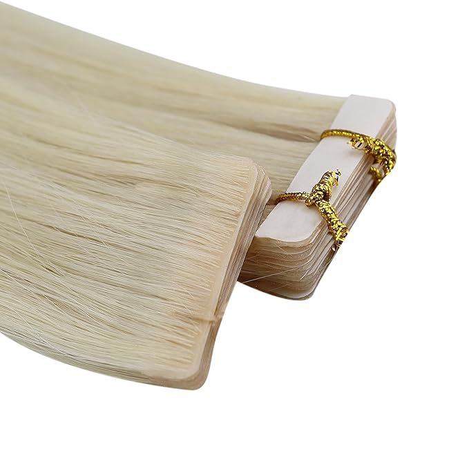 Full Shine Intact Tape in Hair Extensions 5Pcs 18 Inch Blonde Virgin Tape ins Extensions Injected Tape ins Human Hair Extensions Color 1000 Ice Blonde Seamless Skin Weft Human Hair Extension 12.5Gram