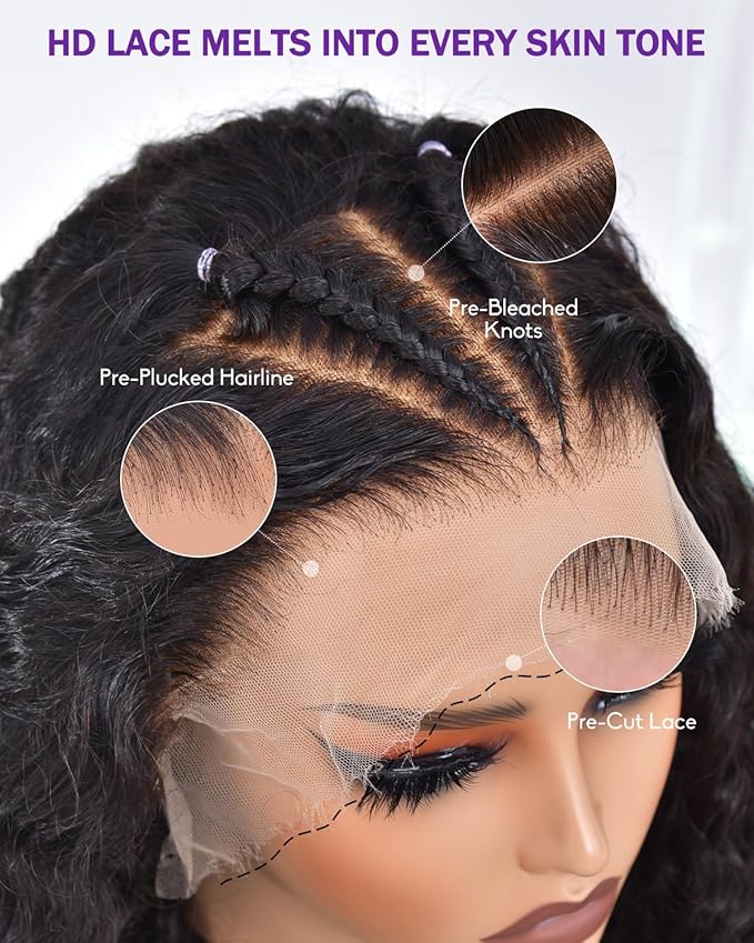 9x6 SKINLIKE Real HD Lace Closure Wig, Water Wave 180% Density 0.10mm Ultra-thin Swiss Lace Pre-plucked Bleached Small Knots With Baby Hair Glueless Wigs Human Hair Wigs 20 Inch
