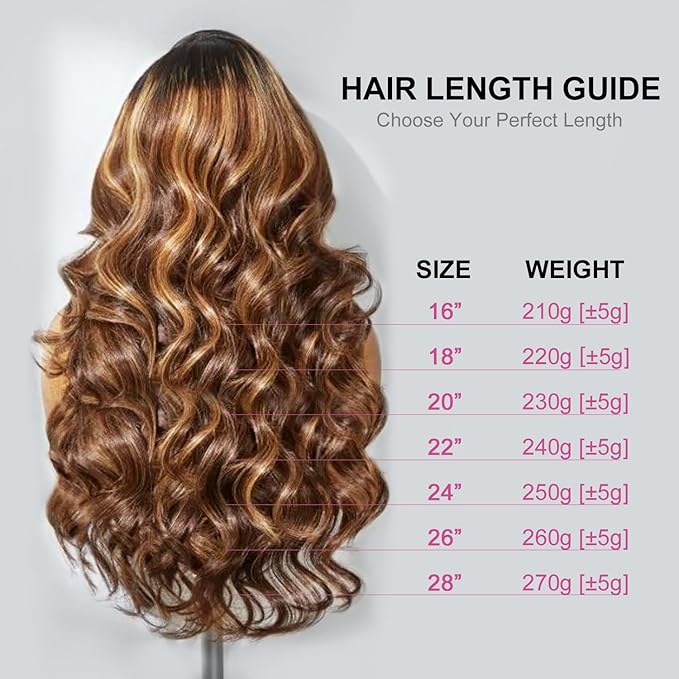 210% Density 13x6 Highlight Ombre Full Lace Frontal Wigs Human Hair 12A Body Wave Brazilian Human Hair Pre Plucked 4/27 Honey Blonde HD Glueless Transparent Lace with Baby Hair 22 Inch