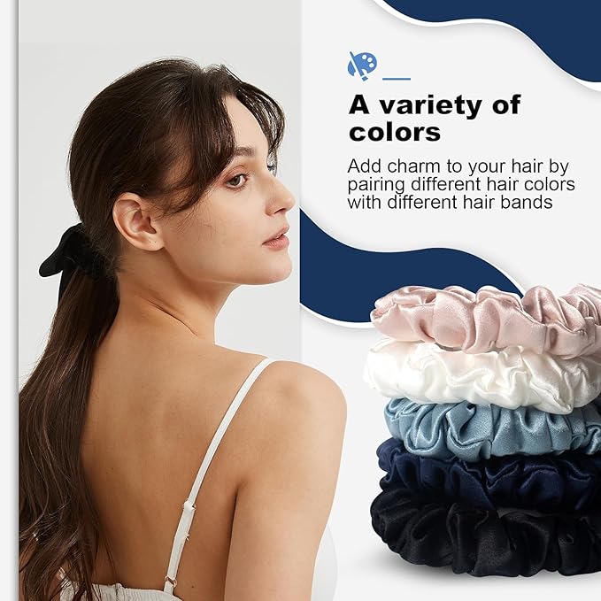 1 Piece Silk Bow Scrunchies for Hair-100% Pure Mulberry 22 Momme Silk Hair Tie, Elastic Ponytail Holder, Elegant Soft Bow Hair Ties Band for Women Hair Care, Multiple Colours (BLACK)