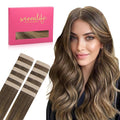 WENNALIFE Tape in Hair Extensions - Human Hair Balayage Chocolate Brown to Caramel Blonde, 10pcs 25g 14 inch Remy Invisible Tape Ins Straight Soft Real Human Hair