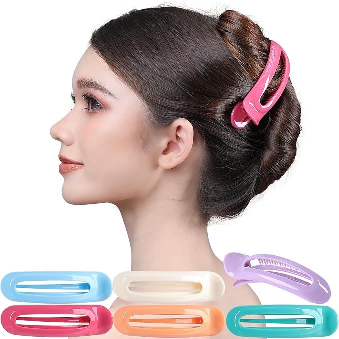 RC ROCHE 6 Pcs Flat Claw Hair Clips for Women Alligator French Barrette Long Thick Hair Duckbill Curved No Slip Grip Lay Flat Side Slide Firm Classic Styling, Medium Pastel