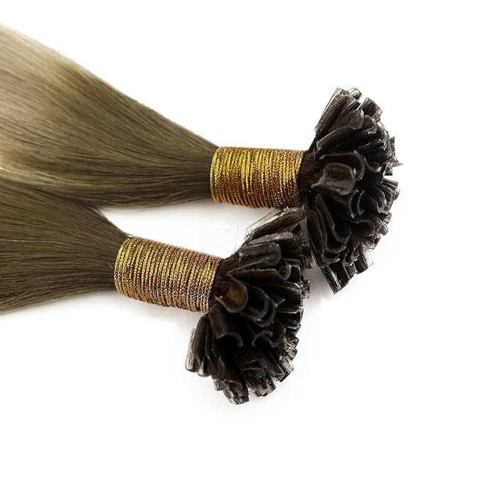 YoungSee U Tip Hair Extensions Balayage Keratin Tip Hair Extensions Balayage 24 Inch Long Utip Hair Extension Dark Brown Ombre Brown with Blonde U-Tips Hair Extension Real Human Hair 50s/50g