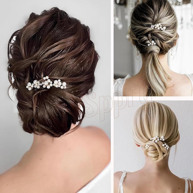 U Shaped Pearl Wedding Hair Pins for Bridal Women, Set of 9 (Silver)