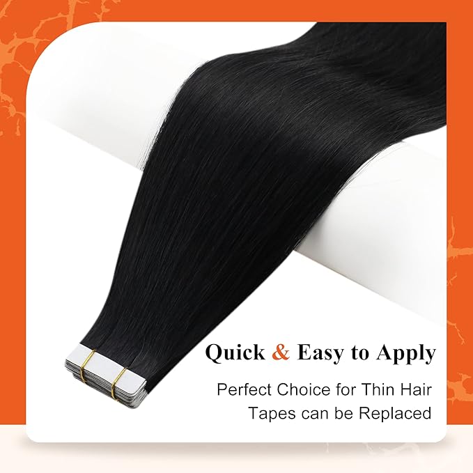Full Shine Human Hair Tape in Extensions 20Inch Black Seamless Tape in Hair Extensions 50Grams Tape in Hair Extensions Real Human Hair 20Pcs Seamless Skin Weft Hair Extensions