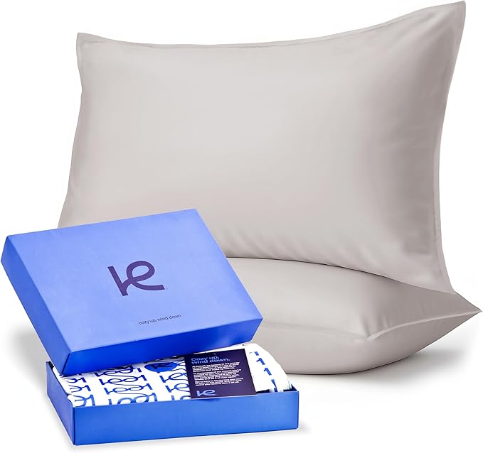 Kickoff Viscose Bamboo Pillowcase, Standard, Set of 2, 100% Organic Hidden Zippered Viscose Bamboo Pillow Case Standard Size, Cooling Pillow Cover for Hot Sleepers (20"x26", Dove Grey)