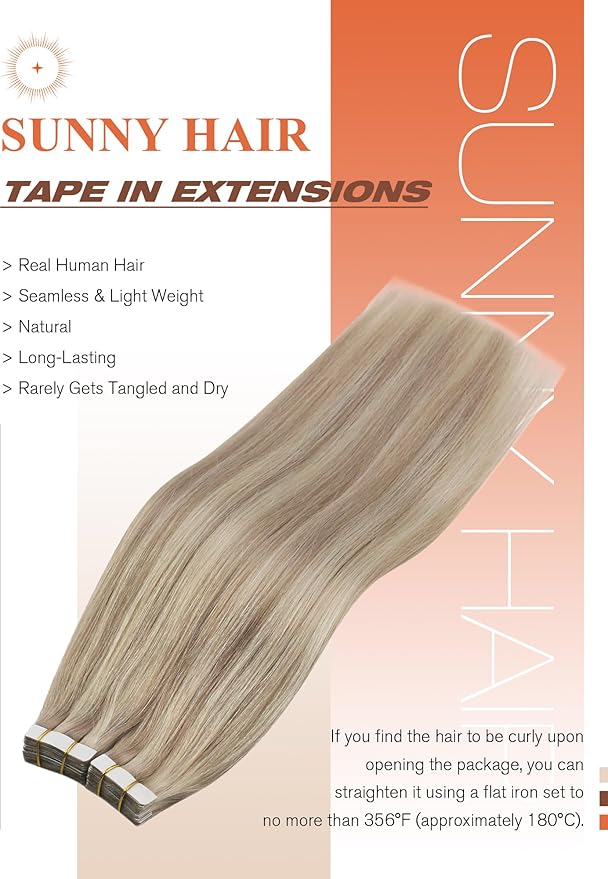 Sunny Hair Blonde Tape in Hair Extensions Human Hair Ash Blonde Highlight Bleach Blonde Hair Extensions Tape in 14 Inch Remy Tape in Txtensions for Women Wedding 20Pcs 50g