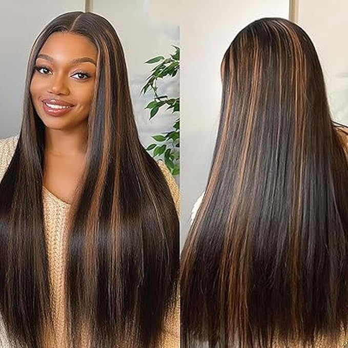 Ombre Lace Front Wig Human Hair 1B/30 Highlight Straight Wigs 13X6 Transparent Lace Frontal Glueless Wigs Honey Blonde Colored Human Hair Pre Plucked for Women 20inch