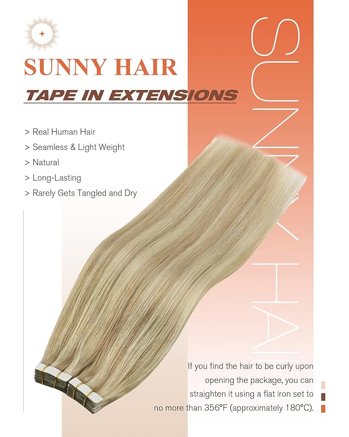 Sunny Hair Tape in Hair Extensions Real Human Hair Invisible Remy Hair Extensions Tape ins for Women Dark Blonde Highlights Light Blonde 18 inch 20Pcs 50G