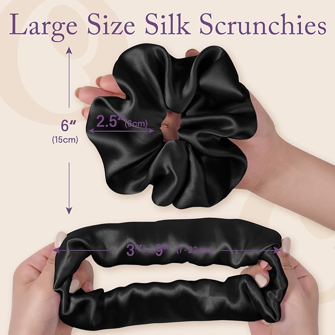 OLESILK Silk Scrunchies Oversized 100% Mulberry: Large for Women& Girls Long Thick Hair, Soft Smooth for No Damage Hair Care Sleeping