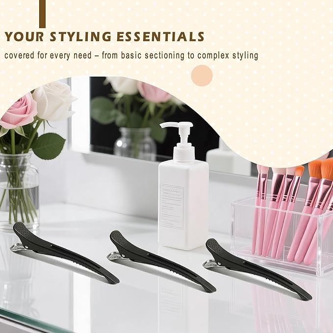 20 PCS Duckbill Hair Clips for Sectioning -4.3” Professional Non-Slip Hair Clamps with Silicone Band, Gentle No-Mark Hold for Thick Hair, Styling & Coloring