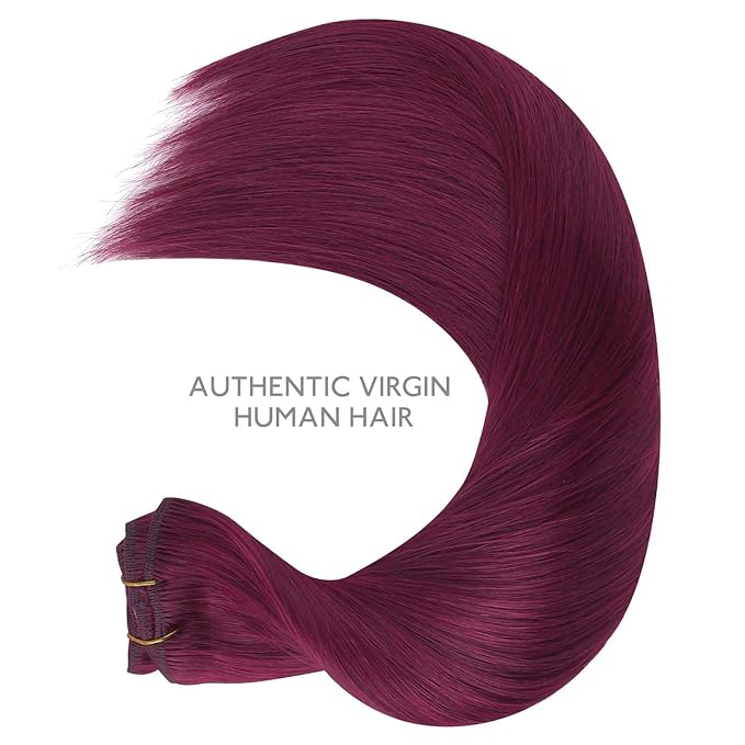 WENNALIFE Light Burgundy Human Hair Extensions - 150g 24 Inch 9pcs Clip in Hair Extensions, Thicker Double Weft Real Human Hair Set