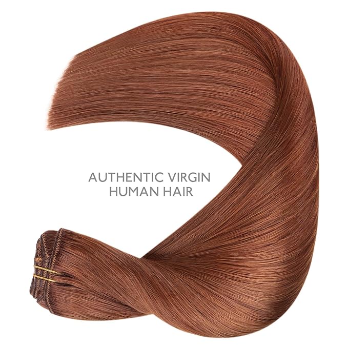 WENNALIFE Clip in Hair Extensions Real Human Hair, 14 Inch 120g 7pcs Clip in Hair Extensions Real Human Hair, Dark Auburn Copper Human Hair Clip in Extensions Remy Human Hair Extensions Clip Ins