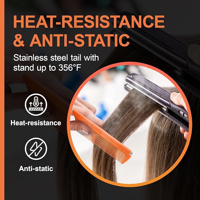 Rat Tail Combs for Parting, Protable Retractable Rat Tail Comb, Parting Combs for Hair Stylist, Fine Tooth Teasing Comb Stainless Steel Pin Tail, Easy to Carry (1 Pack-Orange)