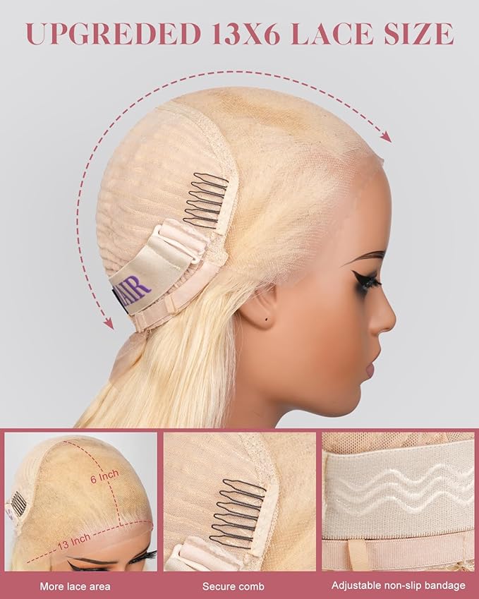 20 Inch 613 13x6 Lace Front Wig Human Hair 180 Density Blonde Wig Human Hair Body Wave 100% Real Human Hair True Length Random Dyeing No Shedding No Synthetics Triple Lifespan 3X