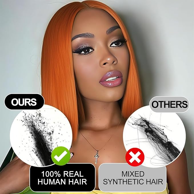 Bob Wig Human Hair 13x4 Orange Ginger Bob Lace Front Wigs Human Hair Real 100% Virgin Human Hair Wigs for Black Women 14inch