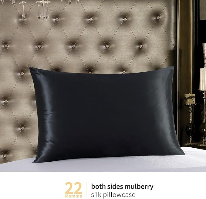 ZIMASILK 22 Momme Silk Pillowcase for Hair and Skin - 100% Pure Mulberry Silk with Hidden Zipper, Grade 6A Luxury Pillow Case for Women, Soft & Durable, Gift Box (King 20"x36" Black)