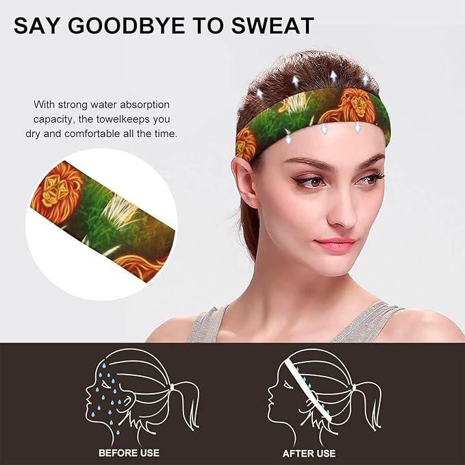 Headbands Athletic Sweatbands Breathable Headbands Elastic Women Men for Football Basketball Running Exercise (3d Rasta Rastafarian African Lion)