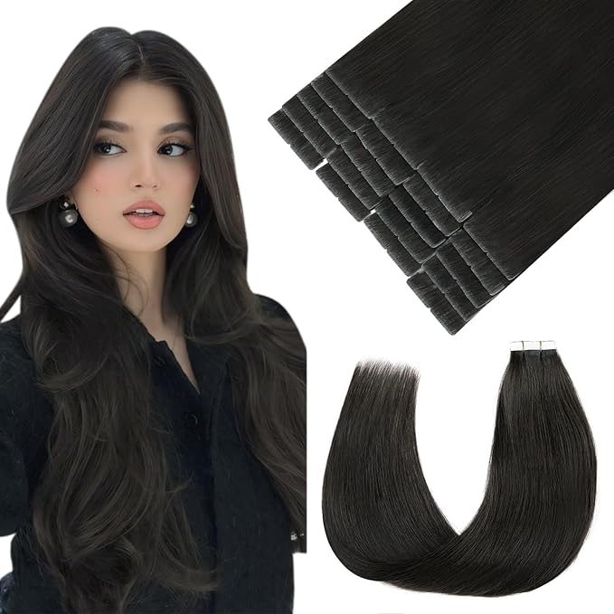 Pinkpearl Invisible Tape in Hair Extensions Human Hair, 20pcs 14inch 40g #2 Dark Brown Injection Tape in Extensions Real Remy Straight Seamless Silky Human Hair Injected