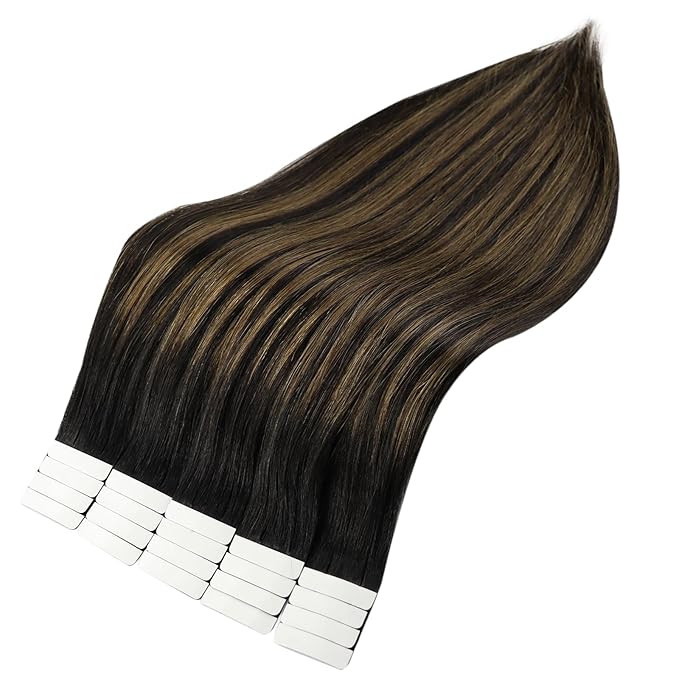 Full Shine Tape in Hair Extensions Human Hair 22 Inch 1B Off Black Fading To 6 Brown and 1B Black Balayage Tape in Extensions Remy Hair Seamless Tape Extensions Tape ins 50G 20 Pcs