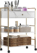 Salon Rolling Trolley with Lockable Wheels Barber Cart with Storage Drawer Mobile Hair Station Cabinet for Beauty Makeup Esthetician Spa Massage (White Marble-one Drawer-Two Shelves)