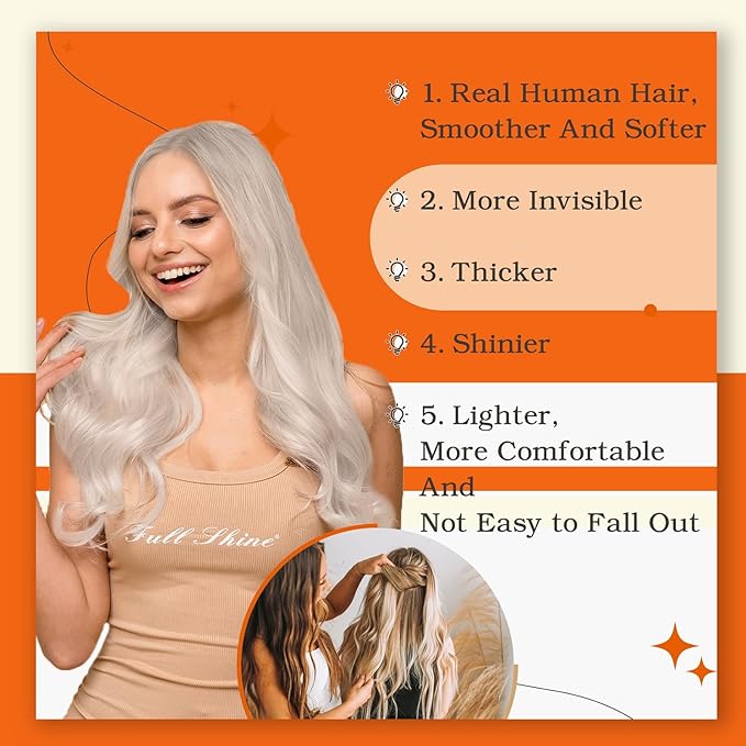 Full Shine Tape In Hair Extensions Color 1000 Ice Blonde Remy Real Human Hair Extensions Tape in Double Sided Tapes Silky Straight Extension Seamless Skin Weft 20 Inch 50 Grams 20Pcs