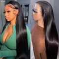 Iris Queen 28 Inch Straight HD Lace Front Wigs Human Hair Pre Plucked 12A 180 Density 13x4 Transparent Lace Frontal Wig with Baby Hair Natural Black for Women