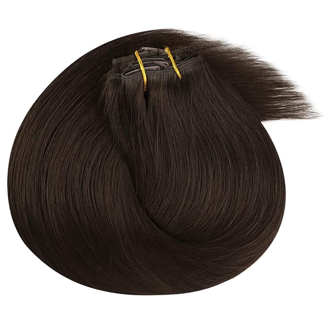 Ve Sunny Dark Brown Clip in Hair Extensions Real Human Hair 12 Inch Short Human Hair Clip in Extensions Remy Hair Extensions Clip in Human Hair for Women 80g 5Pcs