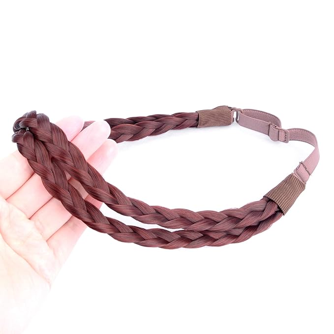 DIGUAN Double Three Strand Synthetic Hair Braided Headband Hairpiece Extension Women Girl Beauty accessory (Burgundy)