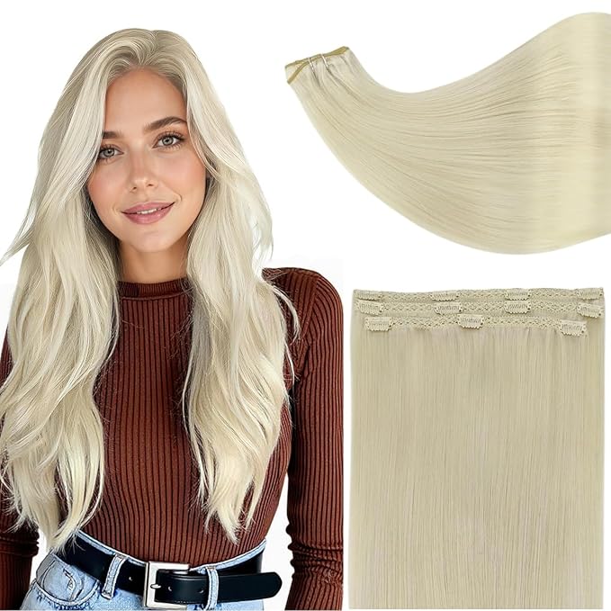Full Shine Human Hair Extensions Clip ins Blonde Hair Extensions Real Human Hair Blonde Clip in Hair Extension Natural Straight With Lace Weft 12 Inch for Short Hair Softness 3 Pcs 60 Grams