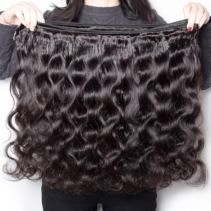 30 Inch Color 1B Human Hair Bundles Natural Color Body Wave Bundles Grade 8A Peruvian Virgin Remy Hair Extensions Double Weft Remy Hair Weave 300g