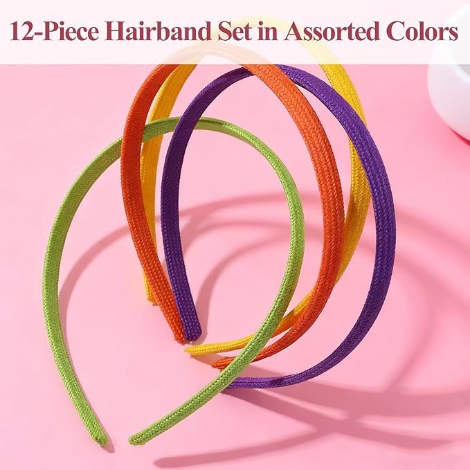 12 Pcs Thin Headband for Women,Skinny Headbands,Thin Hair Bands for Women's Hair,No Headache Headband Pressure Slip Fabric Narrow Gentle,Slim Ouchless,for Girl Head Hairs Accessories (Multicolor)
